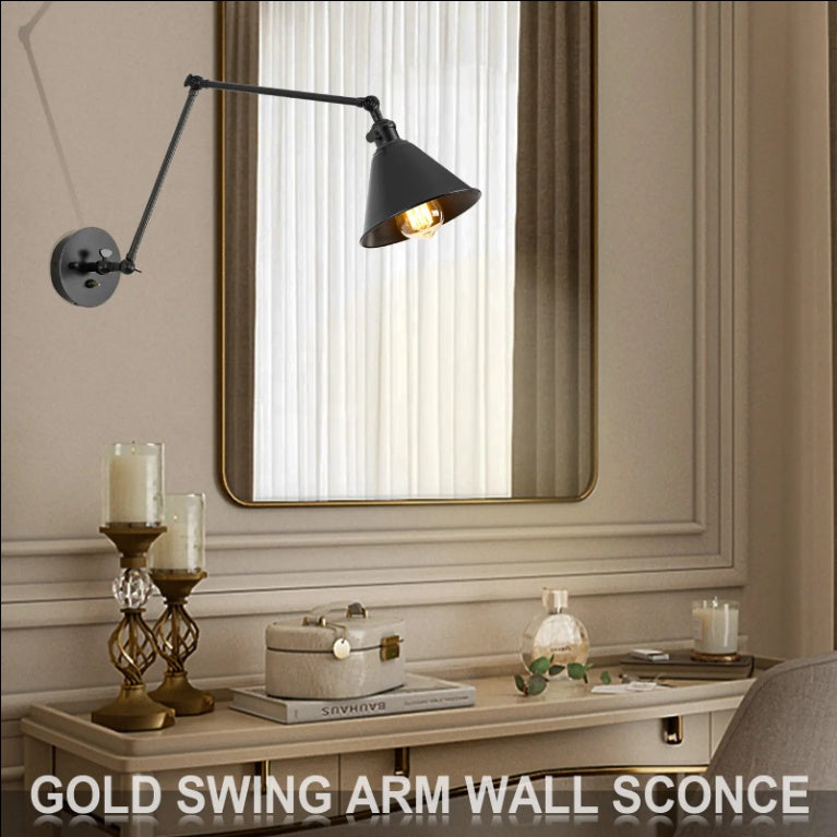 Integrated Airdrop Brass Black  Swing Arm Wall Light