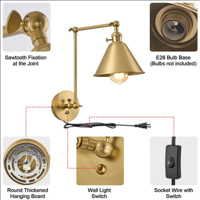 Integrated Airdrop Brass Black  Swing Arm Wall Light