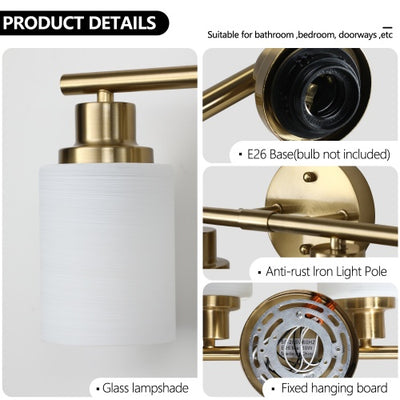 5 Lamps Gold Bathroom Vanity Lamp, Frosted Glass Shade, Modern Wall Mounted Lighting - No Bulbs Unavailable Platforms- Temu